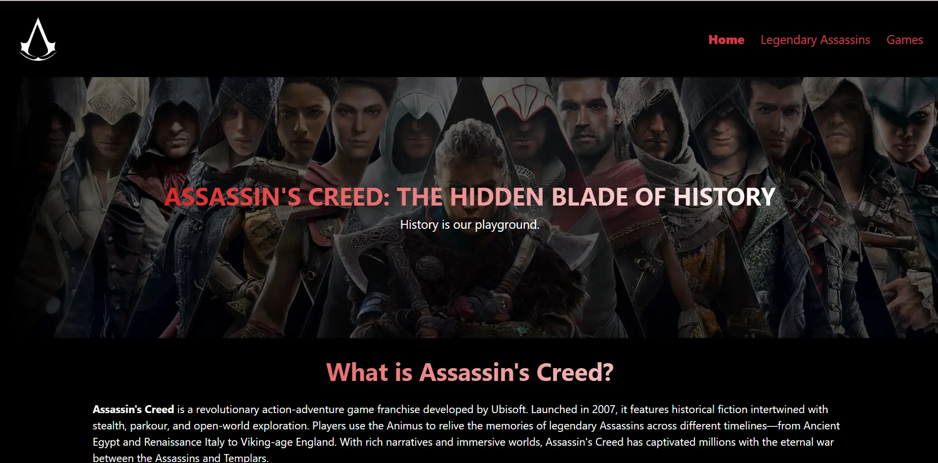 Assassin's Creed Tribute Site Screenshot